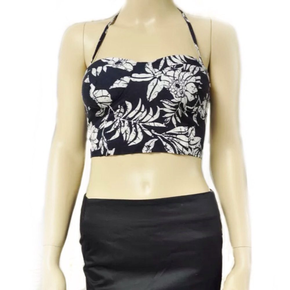 WET SEAL CROP TOP BUSTIER NAVY WHITE TROPICAL CAMI